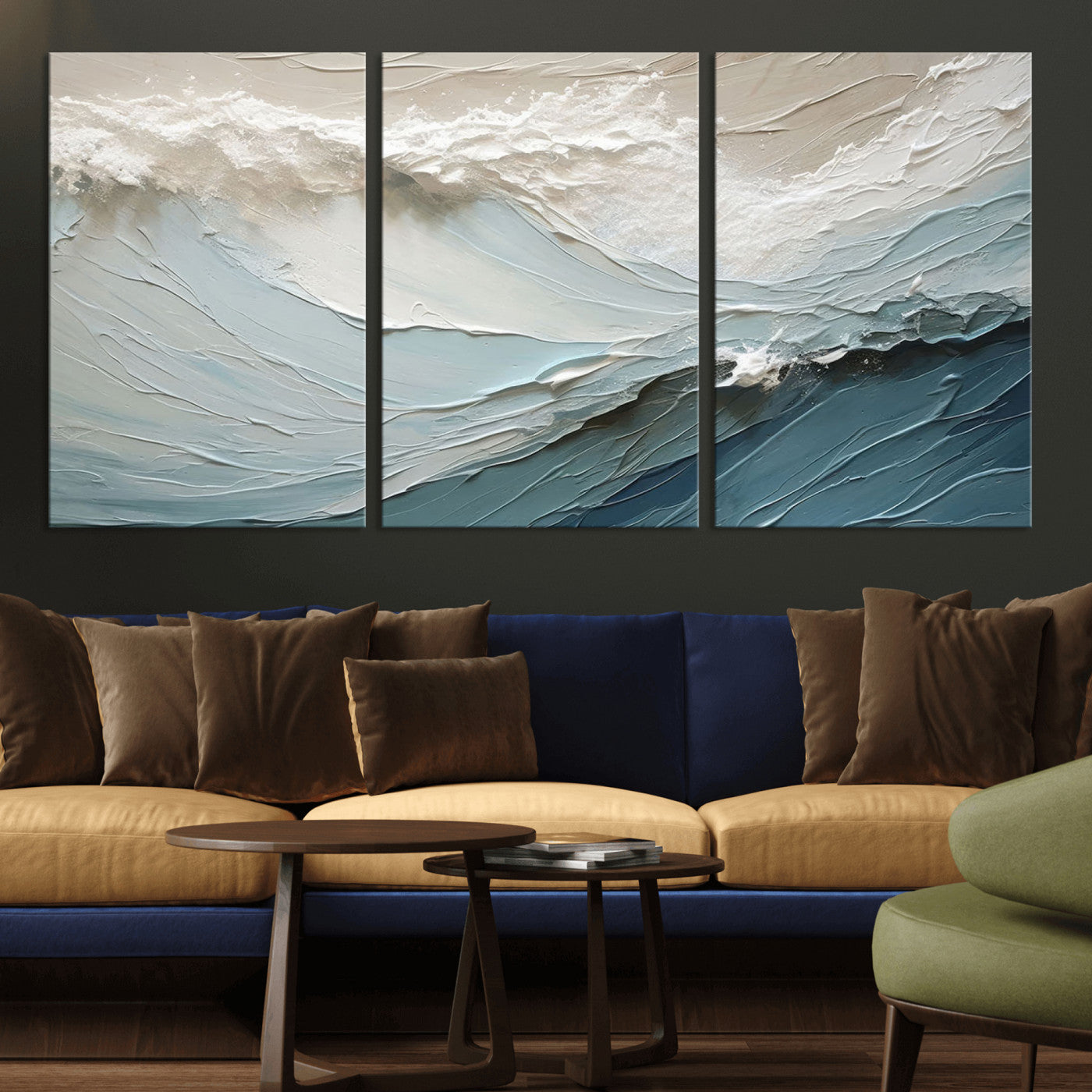 53646-MGV-CV-36X24-Ocean Wave Wall Art Canvas Print, Framed Textured Seascape Art Picture Print, Modern Ocean Perfect Minimal Coastal 2/2 Decor