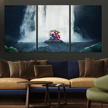 32259-MGV-CV-36X24-Stitch Angel Wall Art Canvas Print, Framed Stitch Waterfall Art Picture Print, Cartoon Couple Perfect Moody Fantasy Decor Artwork