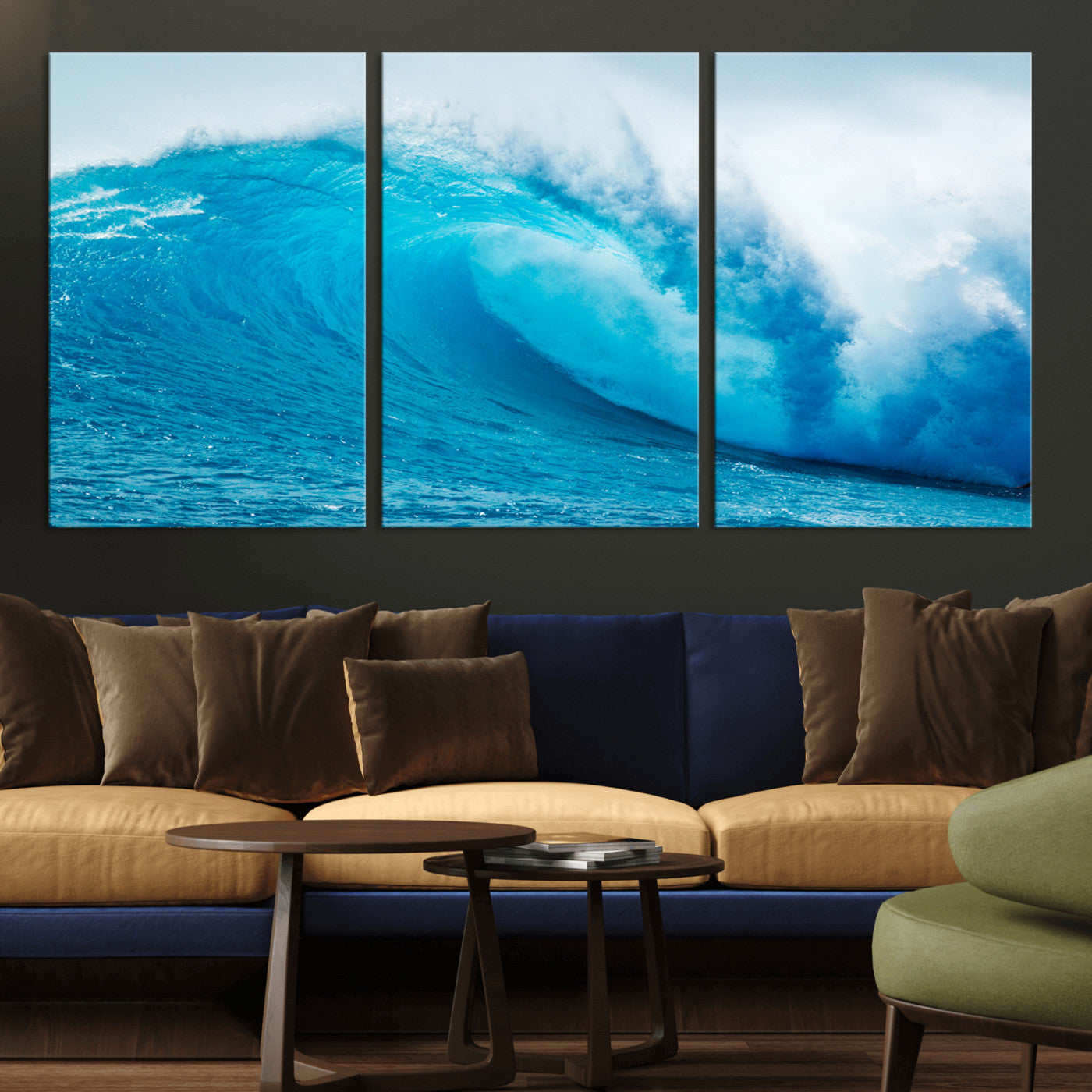 15566-MGV-CV-36X24-Ocean Wave Wall Art Canvas Print, Framed Curling Wave Art Picture Print, Vibrant Surf Wave Perfect Coastal Surf Decor Artwork