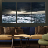 51359-MGV-CV-36X24-Stormy Ocean Wall Art Canvas Print, Framed Moody Seascape Art Picture Print, Ocean Storm Perfect Dramatic Coastal Decor Artwork