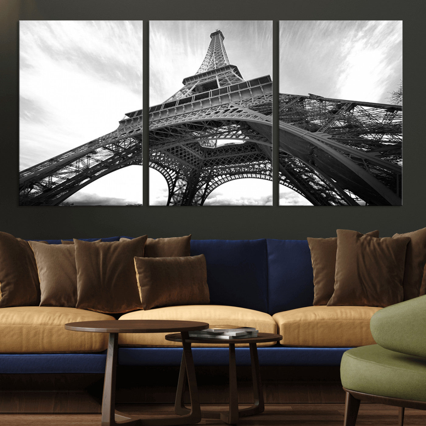 40006-MGV-CV-60X30-3P-Eiffel Tower Wall Art – Black and White Architectural Photo Print, Paris Inspired Decor for Bedroom, Office, Studio or Modern