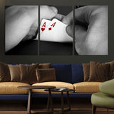 62460-MGV-CV-36X24-Poker Game Wall Art – Close Up of Hands Holding Aces with Chips, Casino Style Decor for Game Room, Man Cave or Office