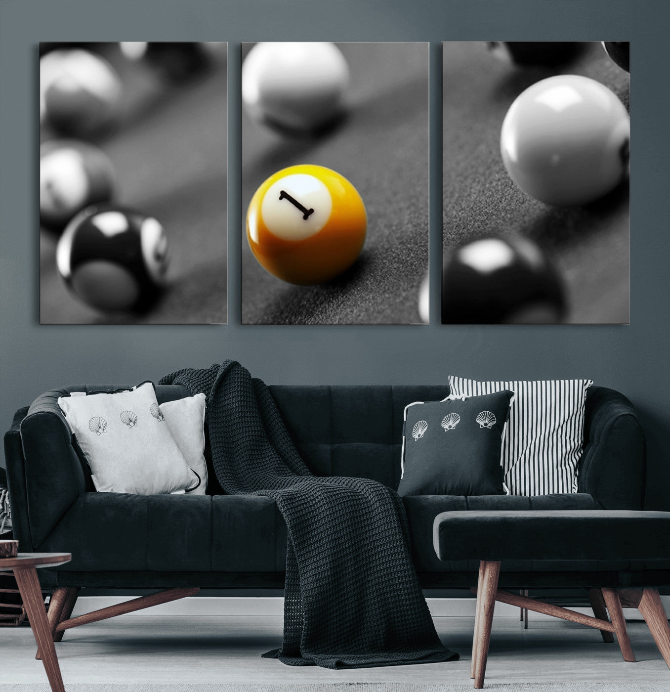52108-MGV-CV-36X24-Precision Pool Table Wall Art – Close Up Yellow 1 Ball Canvas Print, Hand-Played Billiards Game Decor for Office, Game Room, or