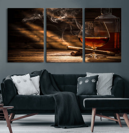 92305-MGV-CV-60X30-3P-Whiskey & Cigar Wall Art – Moody Whiskey and Cigar Canvas Print, Sophisticated Bar or Home Lounge Decor for Office, Man Cave or