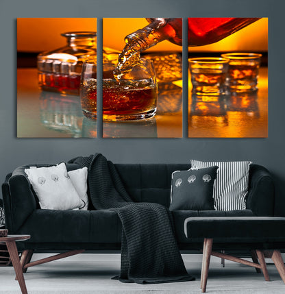 18250-MGV-CV-60X30-3P-Whiskey Pour Wall Art – Captivating Whiskey Splash Canvas Print, Elegant Bar or Home Lounge Decor for Office, Man Cave or Living