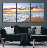 39560-MGV-CV-60X30-3P-Sunrise Beach Wall Art – Vibrant Ocean Waves and Golden Sand Canvas Print, Seaside Coastal Decor for Living Room, Bedroom or