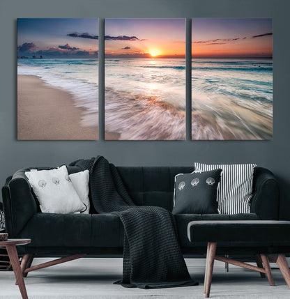 71849-MGV-CV-36X24-Sunrise Ocean Beach Wall Art – Serene Seascape Canvas Print with Gentle Waves, Coastal Nature Decor for Bedroom, Living Room or