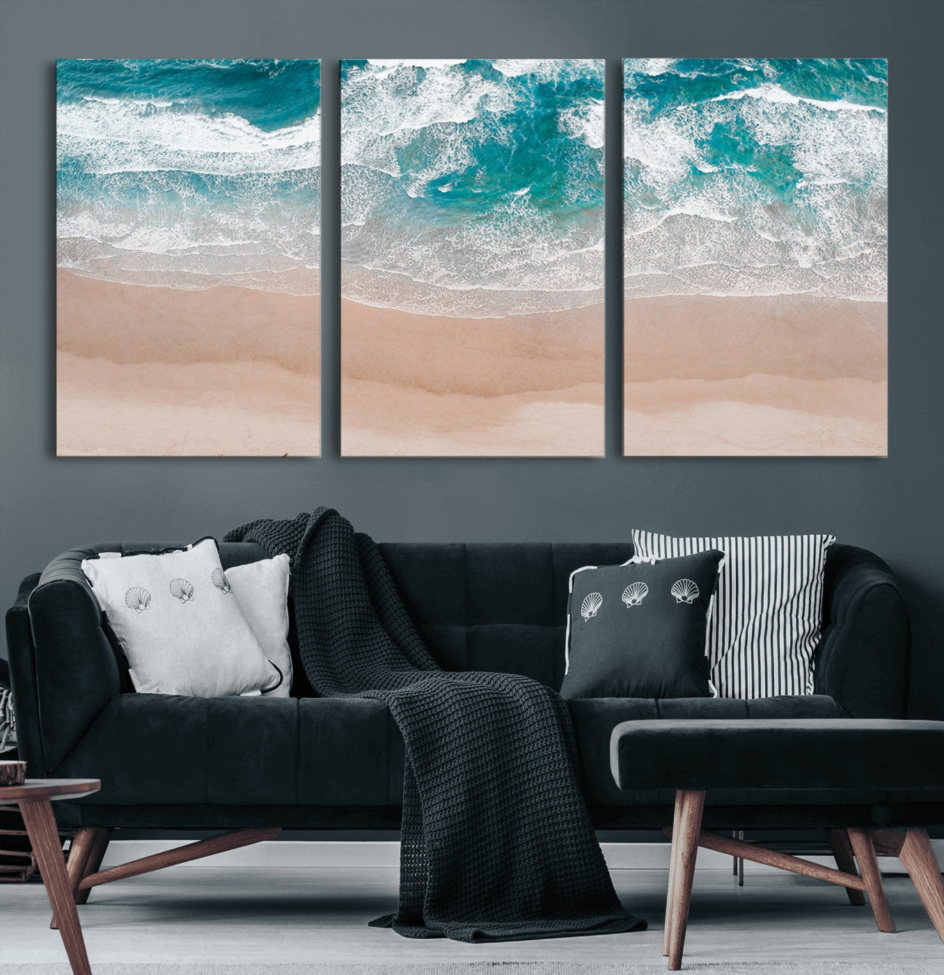 39236-MGV-CV-36X24-Ocean Beach Wall Art – Aerial View of Waves and Sand Canvas Print, Coastal Home Decor for Living Room, Bedroom, Office or Beach