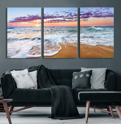 53006-MGV-CV-60X30-3P-Ocean Beach Sunset Wall Art – Vibrant Seascape Canvas Print, Coastal Home Decor for Living Room, Bedroom, Office or Beach House