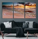 38302-MGV-CV-36X24-Sunset Beach Wall Art – Stunning Ocean Waves and Rock Canvas Print, Warm Coastal Decor for Living Room, Bedroom, Office or Beach