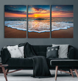 87032-MGV-CV-60X30-3P-Ocean Sunset Wall Art – Stunning Beach Canvas Print with Vibrant Sky, Calm Waves, and Golden Horizon, Perfect Coastal Decor for