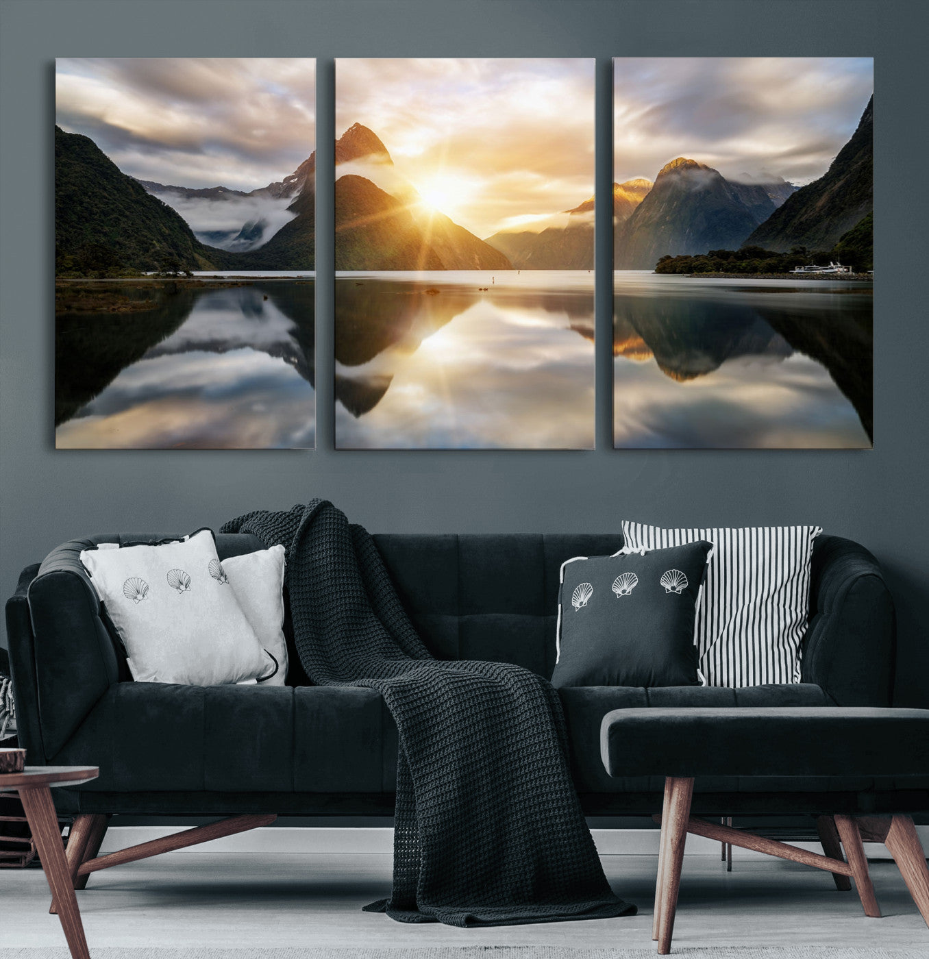78842-MGV-CV-60X30-3P-Sunrise Mountain Reflection Wall Art – Stunning Nature Landscape Canvas Print for Home, Office, Living Room or Relaxing Space