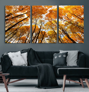 11823-MGV-CV-60X30-3P-Golden Autumn Tree Canopy Wall Art – Stunning Fall Forest Leaves Print, Warm Seasonal Nature Decor for Home, Office or Cabin