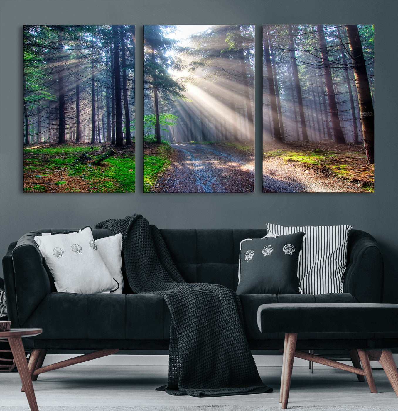 42047-MGV-CV-60X30-3P-Sunlit Forest Path Wall Art – Nature Canvas Print, Serene Woodland Landscape, Perfect Home & Office Decor for Calm and Tranquil