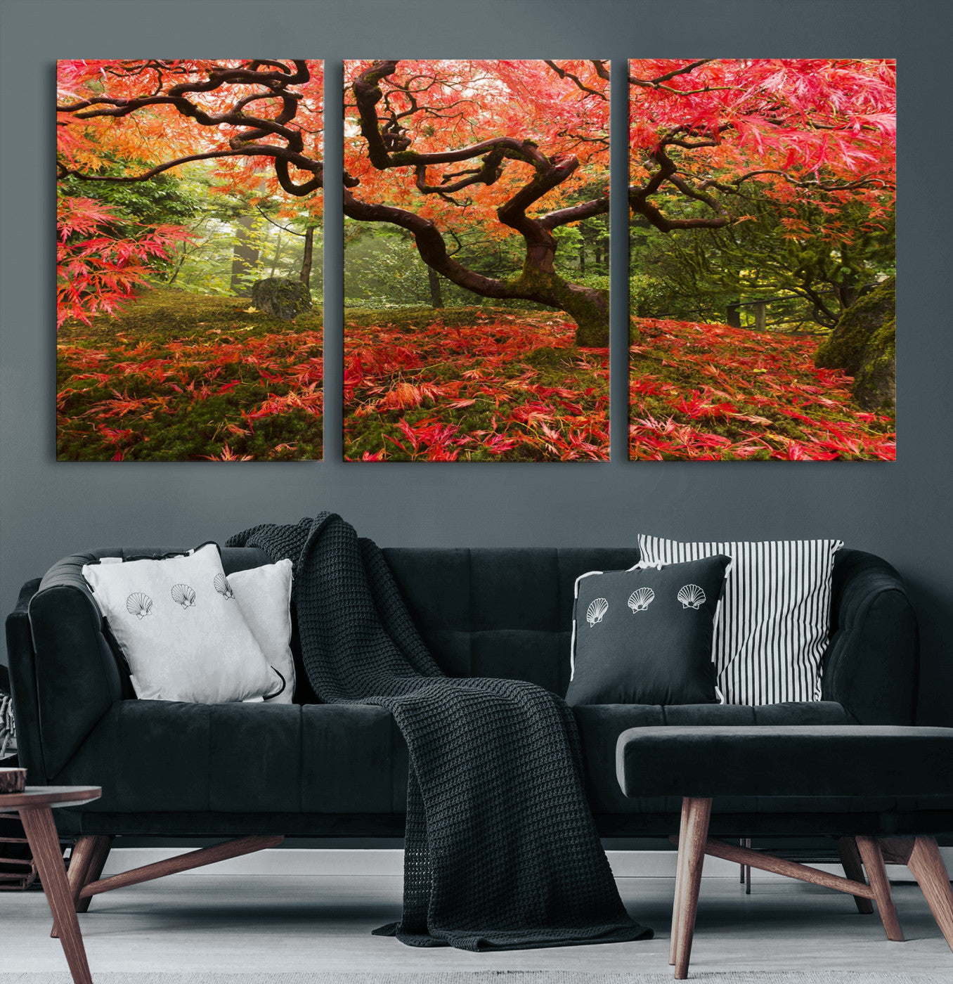 73343-MGV-CV-60X30-3P-Autumn Maple Wall Art – Panoramic Vibrant Red Maple Tree Canvas Print, Seasonal Nature Decor for Office, Living Room or Garden