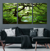 18094-MGV-CV-60X30-3P-Emerald Canopy Wall Art – Panoramic Lush Green Tree Canvas Print, Serene Nature Decor for Office, Living Room or Meditation Space