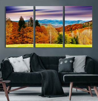 58007-MGV-CV-60X30-3P-Autumn Mountain Landscape Wall Art – Stunning Fall Forest Canvas Print, Cozy Nature Decor for Home or Office