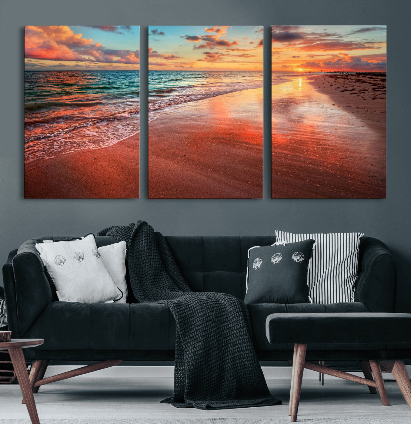77723-MGV-CV-36X24-Sunset Beach Wall Art – Vibrant Ocean Canvas Print, Coastal Landscape Decor for Living Room, Bedroom or Office, Relaxing Tropical