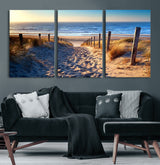 31889-MGV-CV-36X24-Sandy Beach Pathway Wall Art – Coastal Dune Fence and Ocean View Canvas Print, Relaxing Seaside Landscape Decor for Living Room or