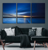 65405-MGV-CV-36X24-Blue Sunrise Seascape Wall Art – Tranquil Ocean Horizon Canvas Print with Golden Sunlight and Deep Sky, Coastal Landscape Decor