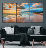 41572-MGV-CV-36X24-Sunset Beach Wall Art – Ocean Waves and Palm Trees Canvas Print, Tropical Coastal Sunset Seascape Decor for Living Room, Bedroom