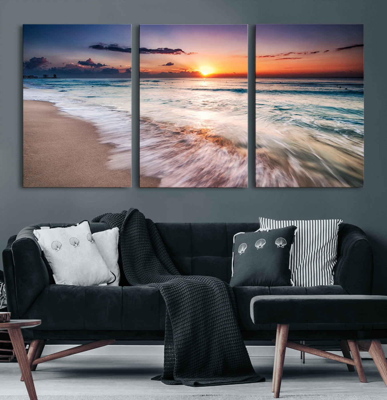 99906-MGV-CV-36X24-Morning Tide Canvas Print – Soft Sunrise Ocean Waves Wall Art, Coastal Serenity Decor for Home & Office