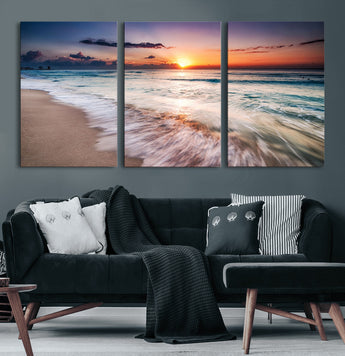 99906-MGV-CV-36X24-Morning Tide Canvas Print – Soft Sunrise Ocean Waves Wall Art, Coastal Serenity Decor for Home & Office