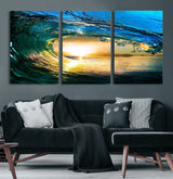 19378-MGV-CV-36X24-Ocean Wave Sunset Wall Art – Vibrant Surf and Golden Horizon Canvas Print, Coastal Seascape Photography for Living Room, Bedroom,