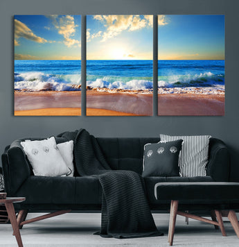 50522-MGV-CV-36X24-Ocean Sunrise Wall Art – Peaceful Beach Waves and Golden Horizon Canvas Print, Coastal Seascape Decor for Home or Office