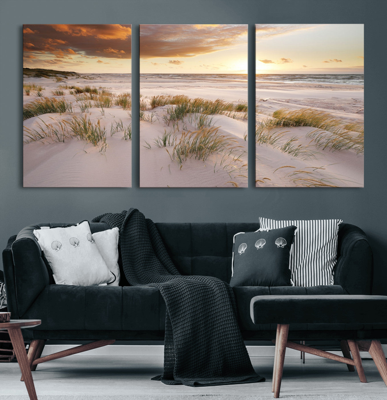 61246-MGV-CV-36X24-Coastal Sand Dunes Wall Art – Serene Beach Sunset Canvas Print with Grasses and Ocean View, Tranquil Seaside Decor for Living Room
