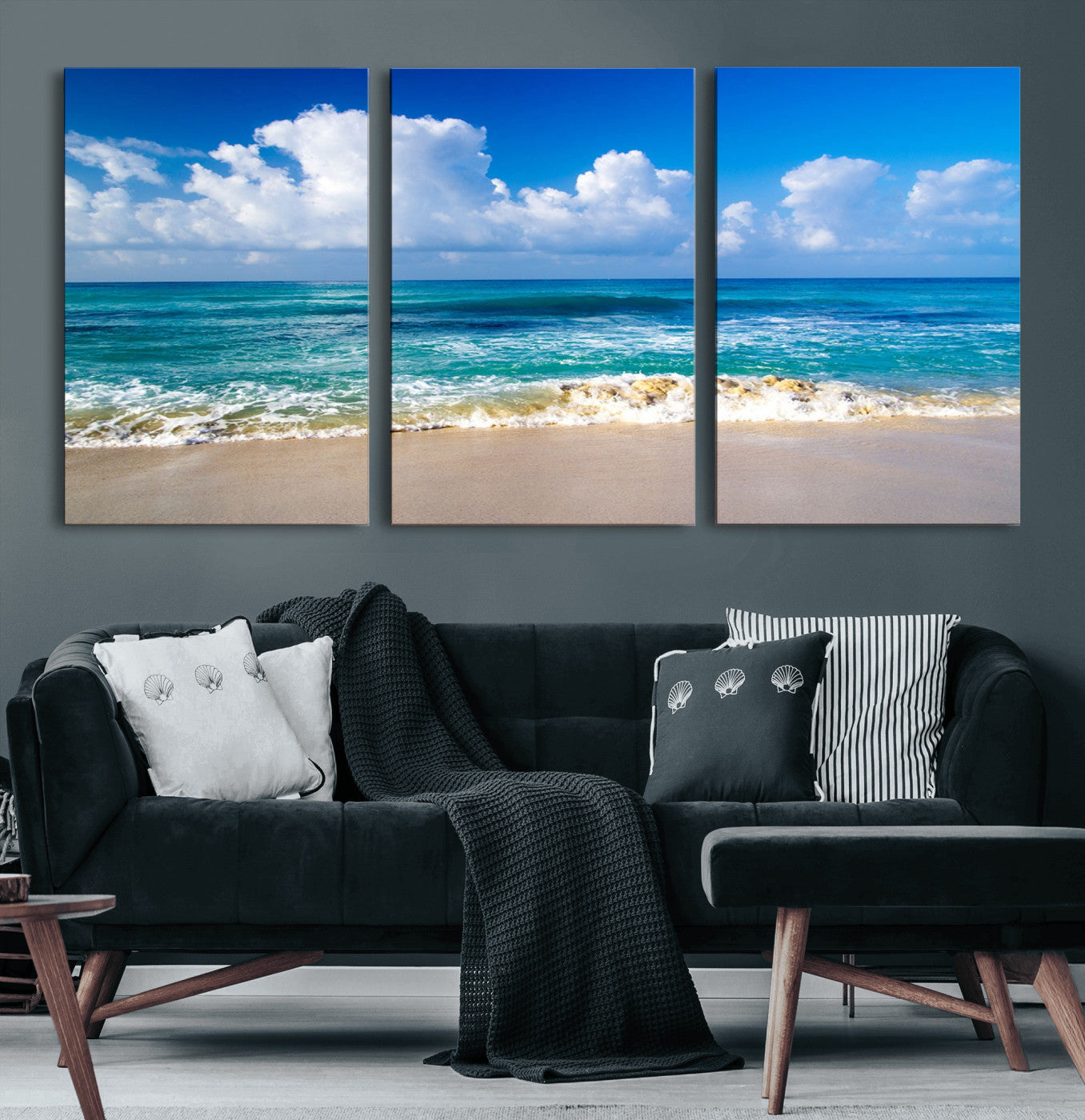 60364-MGV-CV-36X24-Tropical Ocean Wave Wall Art – Serene Blue Sea and White Sand Beach Canvas Print, Coastal Landscape Decor for Living Room, Bedroom