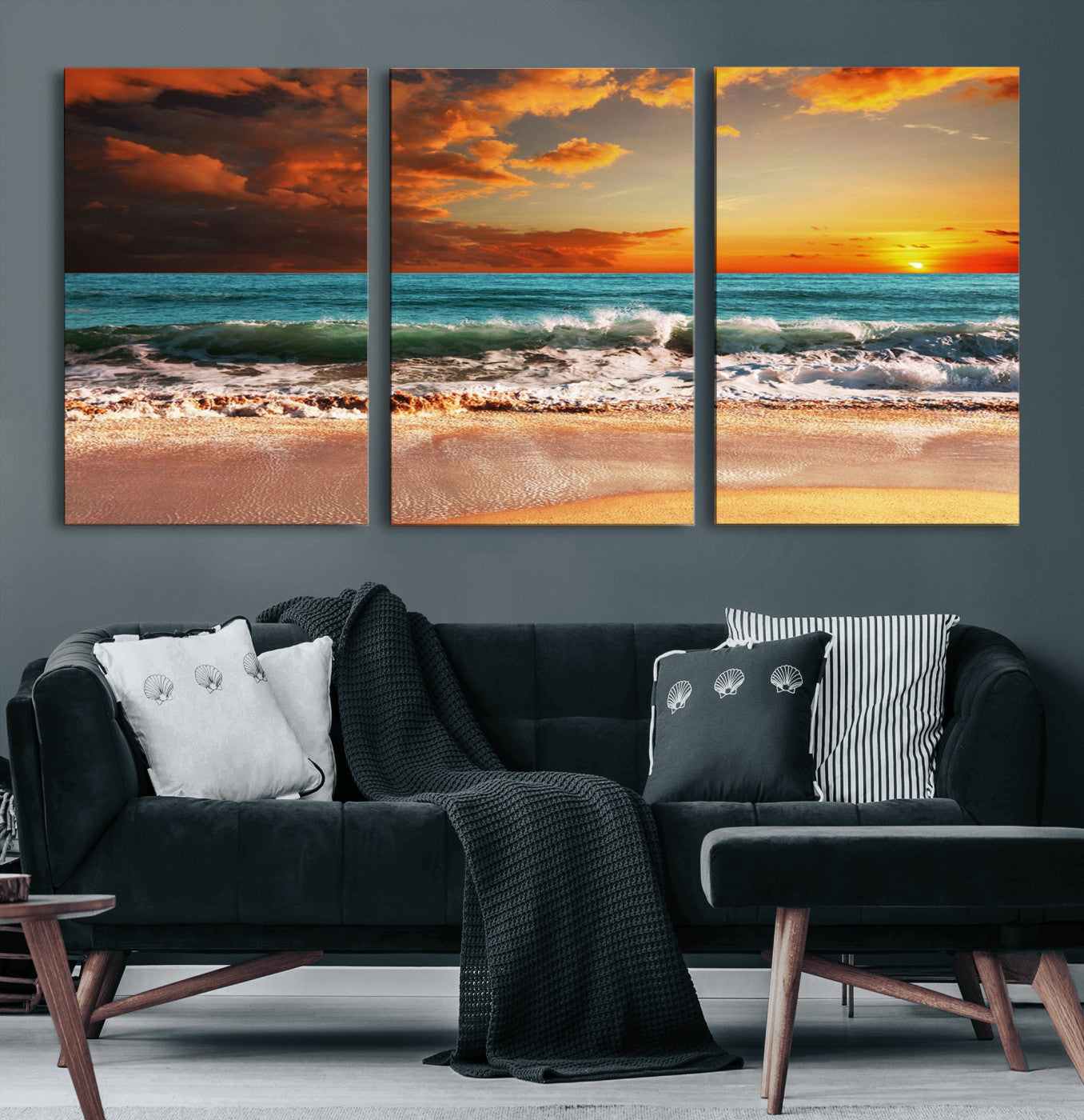 72948-MGV-CV-36X24-Ocean Sunset Wave Wall Art – Dramatic Seascape Canvas Print with Golden Sky and Crashing Waves, Coastal Beach Decor for Living