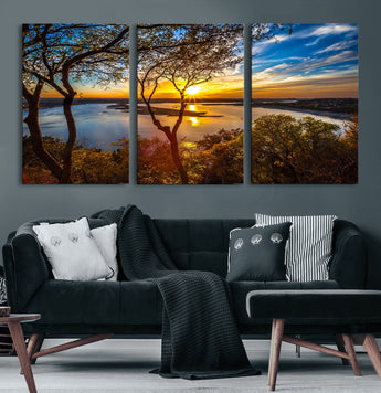 71863-MGV-CV-36X24-Lake Sunset Wall Art – Scenic Nature Canvas Print with Trees and Golden Sky, Serene Landscape Decor for Living Room, Bedroom or