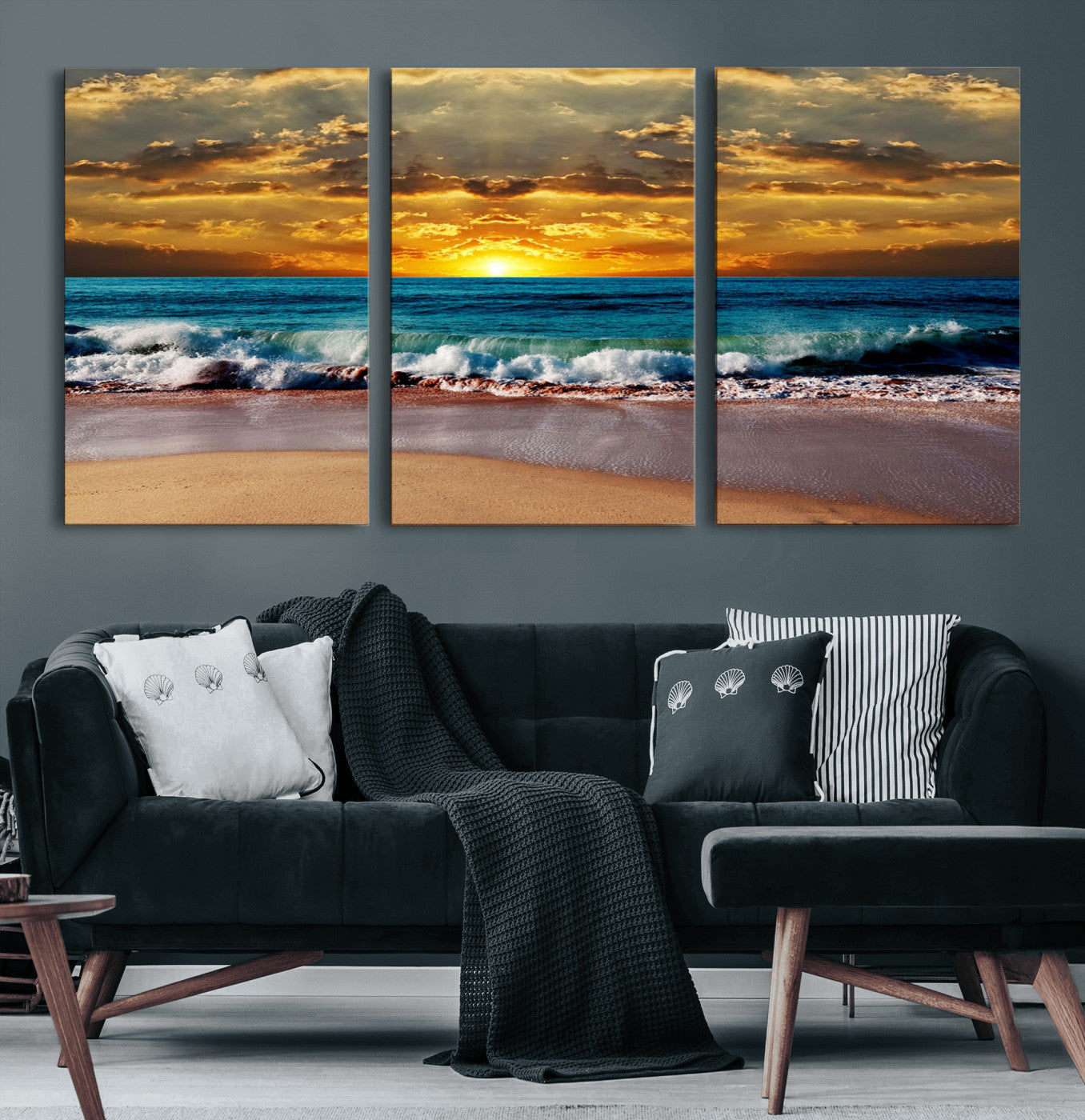 83389-MGV-CV-36X24-Ocean Sunrise Wall Art – Vibrant Beach Waves Canvas Print, Coastal Seascape Decor for Living Room or Office