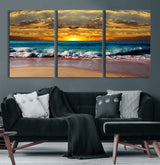 83389-MGV-CV-36X24-Ocean Sunrise Wall Art – Vibrant Beach Waves Canvas Print, Coastal Seascape Decor for Living Room or Office
