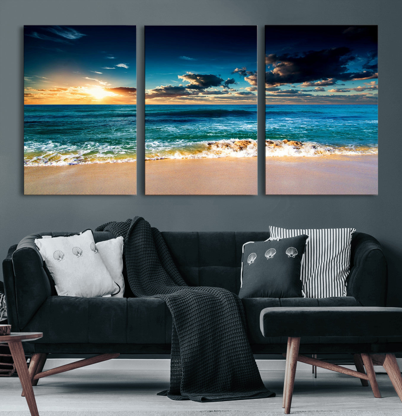88985-MGV-CV-36X24-Ocean Sunset Wall Art – Tranquil Beach Waves Canvas Print, Coastal Seascape Decor for Living Room or Office