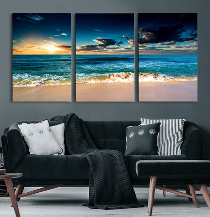 88985-MGV-CV-36X24-Ocean Sunset Wall Art – Tranquil Beach Waves Canvas Print, Coastal Seascape Decor for Living Room or Office