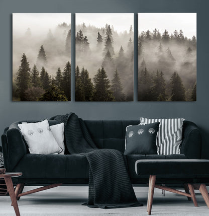 62862-MGV-CV-36X24-Misty Forest Wall Art – Tranquil Pine Tree Canvas Print with Mountain Fog, Nature Landscape Artwork for Living Room, Bedroom, or