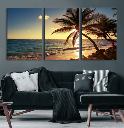 82710-MGV-CV-36X24-Palm Tree Sunset Beach Wall Art – Tropical Ocean Canvas Print, Coastal Paradise Seascape Decor for Living Room or Office Wall