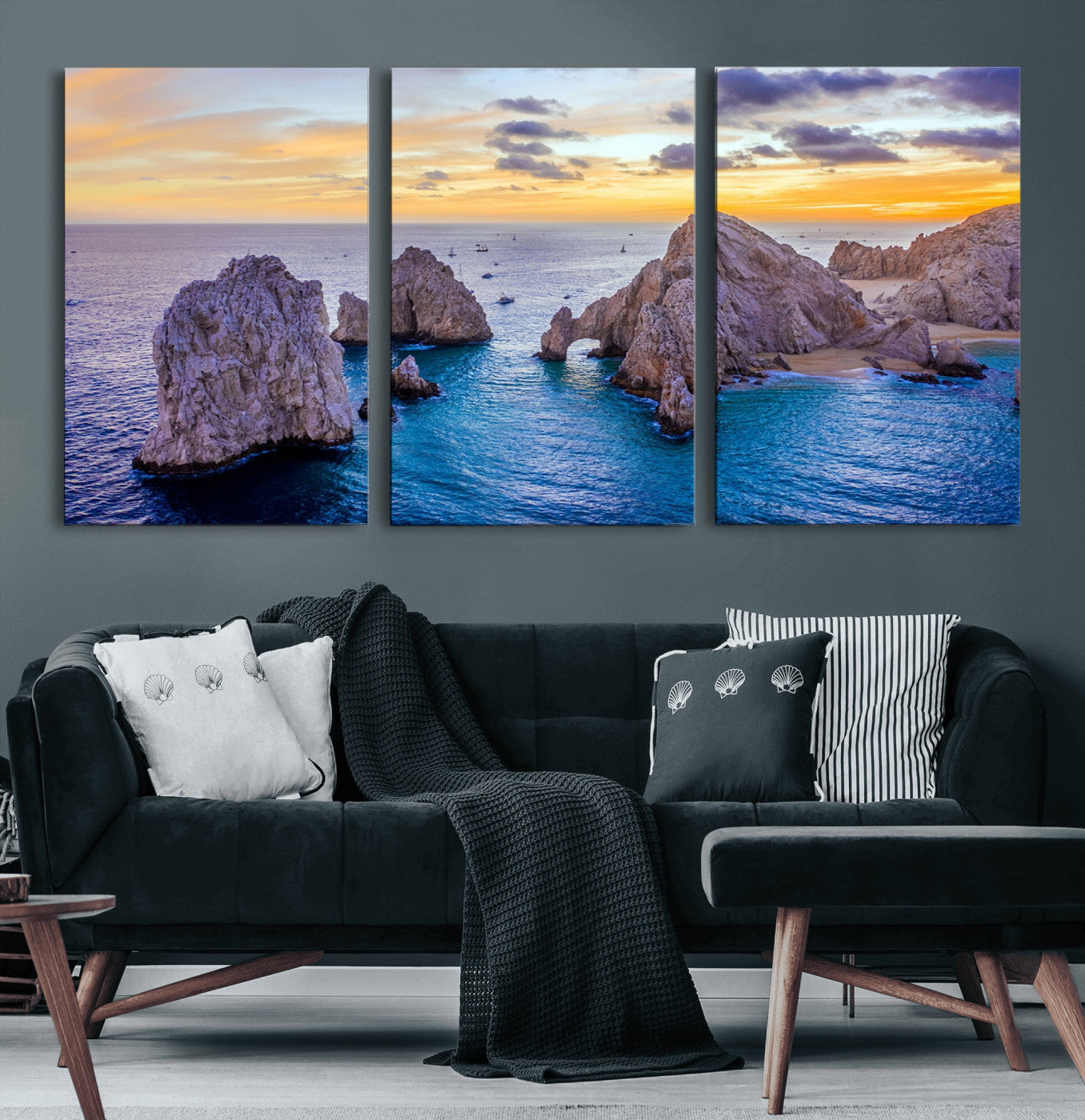 72955-MGV-CV-36X24-Ocean Rock Formation Wall Art – Sunset Coastal Seascape Print, Beach Landscape Decor for Living Room or Office