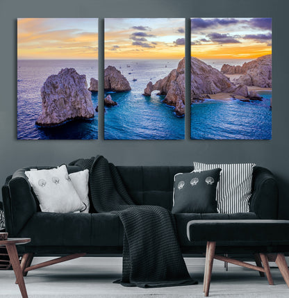 72955-MGV-CV-36X24-Ocean Rock Formation Wall Art – Sunset Coastal Seascape Print, Beach Landscape Decor for Living Room or Office
