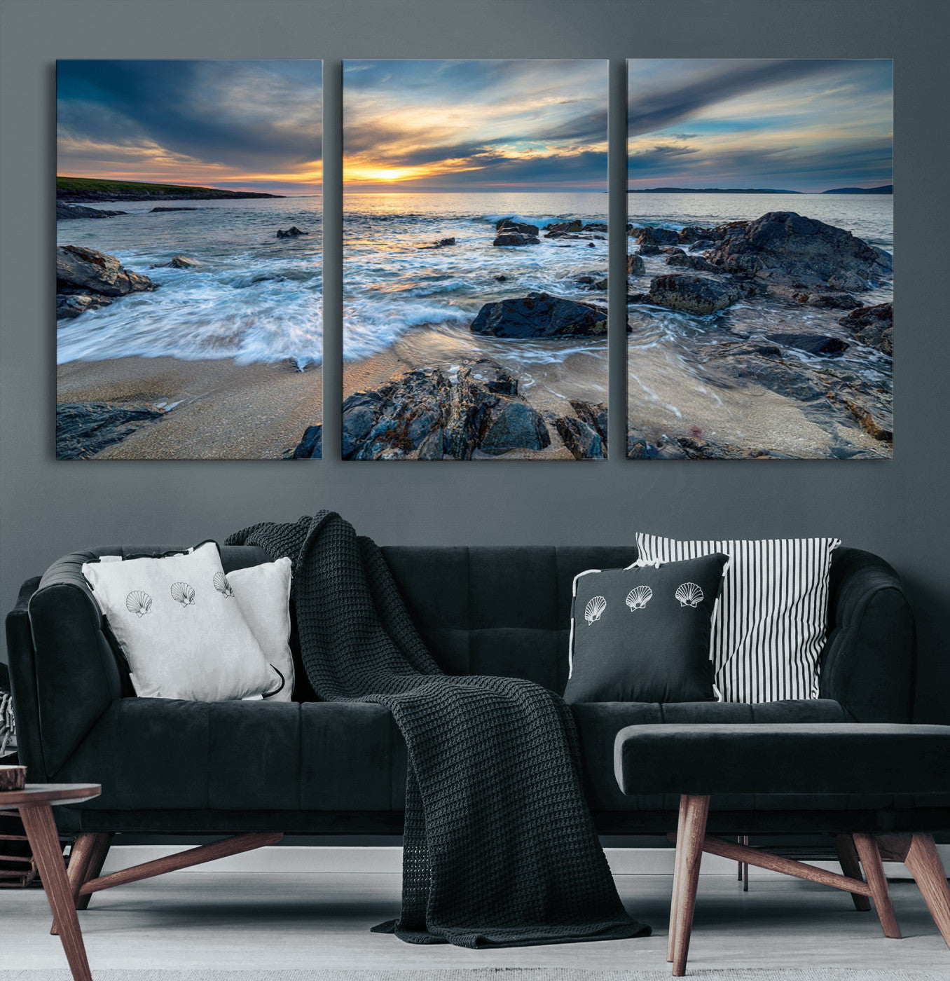 17902-MGV-CV-36X24-Rocky Shore Ocean Sunset Wall Art – Coastal Seascape Canvas Print, Nature Beach Decor for Living Room or Office