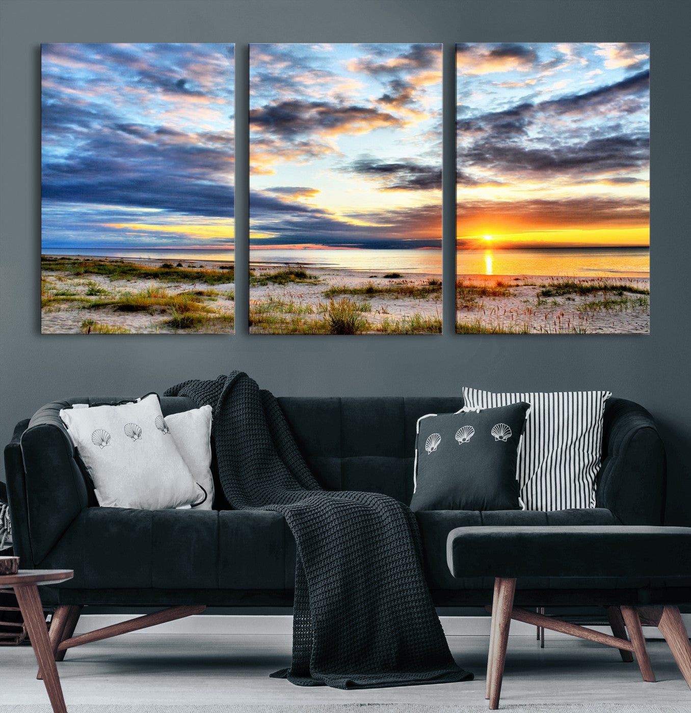 39645-MGV-CV-36X24-Golden Beach Sunset Wall Art – Serene Ocean Horizon Canvas Print, Coastal Nature Landscape Decor for Living Room, Bedroom or
