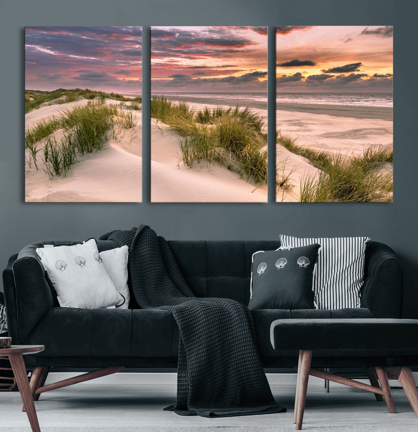 60570-MGV-CV-36X24-Beach Sunset Wall Art – Coastal Sand Dunes and Ocean Horizon Canvas Print, Tranquil Seascape Photography Decor for Living Room or