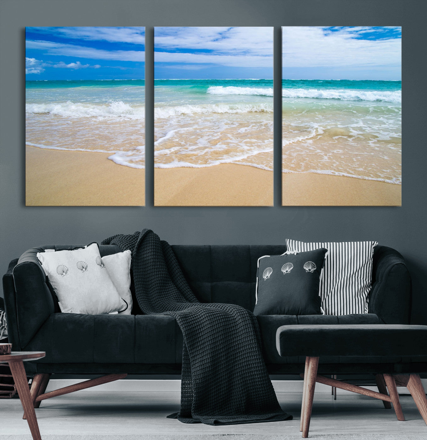 20660-MGV-CV-36X24-Ocean Wave Beach Wall Art – Serene Blue Sea and Sandy Shore Canvas Print, Coastal Landscape Photography Decor for Living Room or