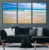 20660-MGV-CV-36X24-Ocean Wave Beach Wall Art – Serene Blue Sea and Sandy Shore Canvas Print, Coastal Landscape Photography Decor for Living Room or
