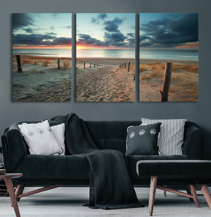 25788-MGV-CV-36X24-Sunset Beach Path Wall Art – Scenic Coastal Dunes and Ocean Canvas Print, Tranquil Seaside Landscape Decor for Living Room or