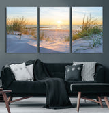48907-MGV-CV-36X24-Beach Sunset Wall Art – Coastal Sand Dunes and Ocean View Canvas Print, Serene Seaside Landscape Painting for Living Room, Bedroom