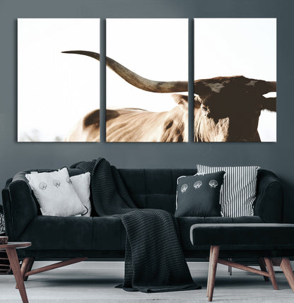 35866-MGV-CV-36X24-Texas Longhorn Wall Art – Rustic Western Bull Canvas Print, Farmhouse Animal Photography Decor for Living Room, Office, or Ranch