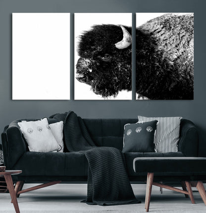 68780-MGV-CV-36X24-Bison Close-Up Wall Art – Black and White Buffalo Canvas Print, Rustic Wildlife Photography Decor for Living Room, Office, or
